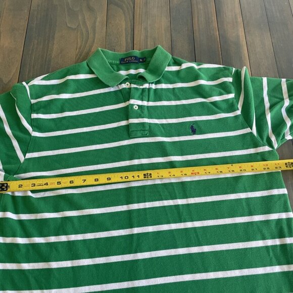 Polo Ralph Lauren Cotton Knit Polo Shirt Green/White Stripe - Men's Size XL (P8) - Picture 8 of 10